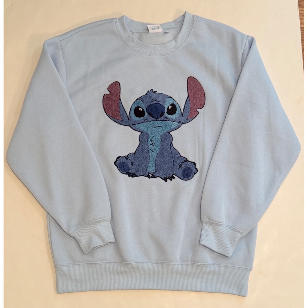 Disney Classics Lilo & Stitch Chenille Patch Sweatshirt Blue Medium NEW
